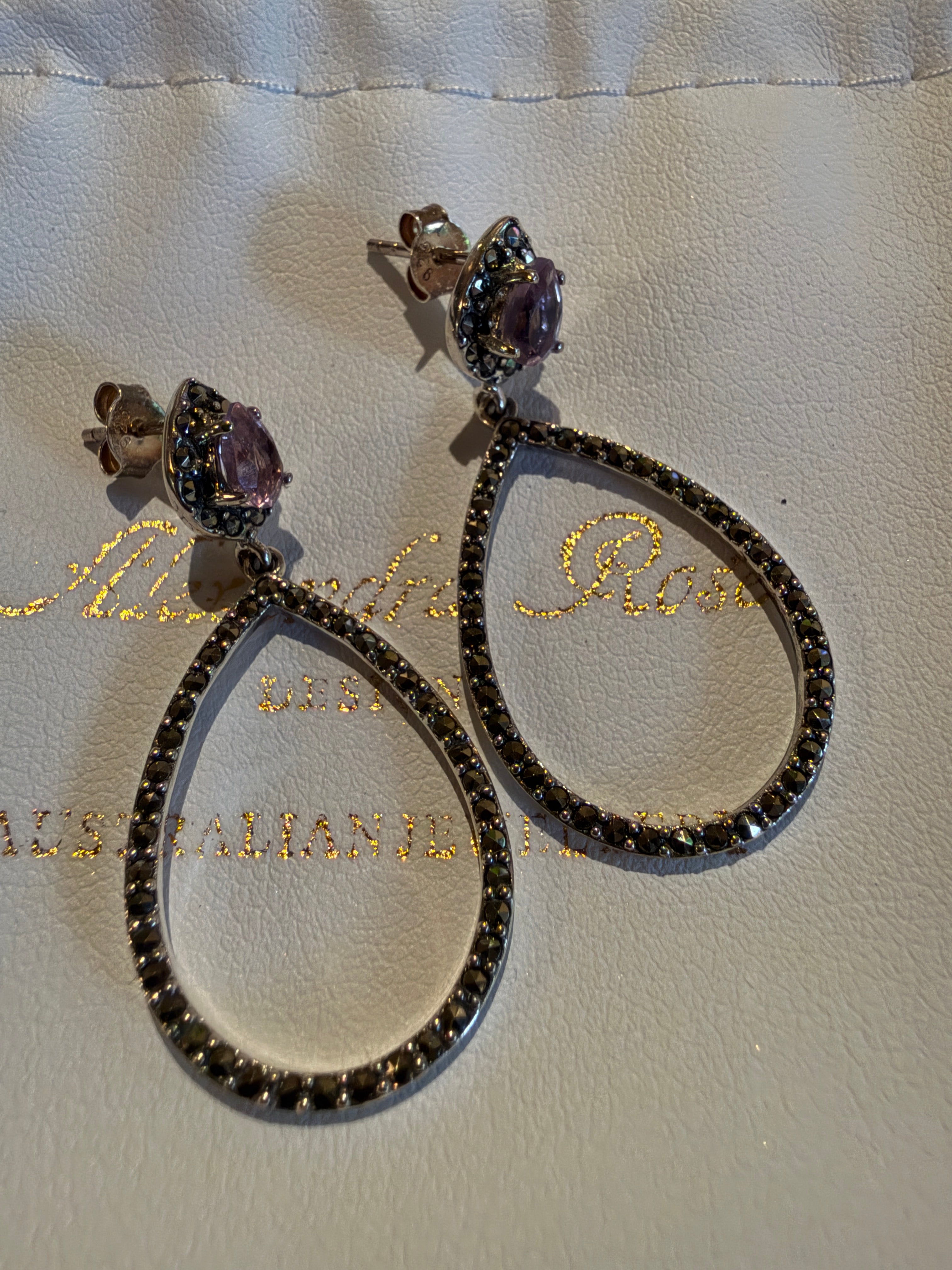 Amethyst & Marcasite Sterling Silver Drop Earrings