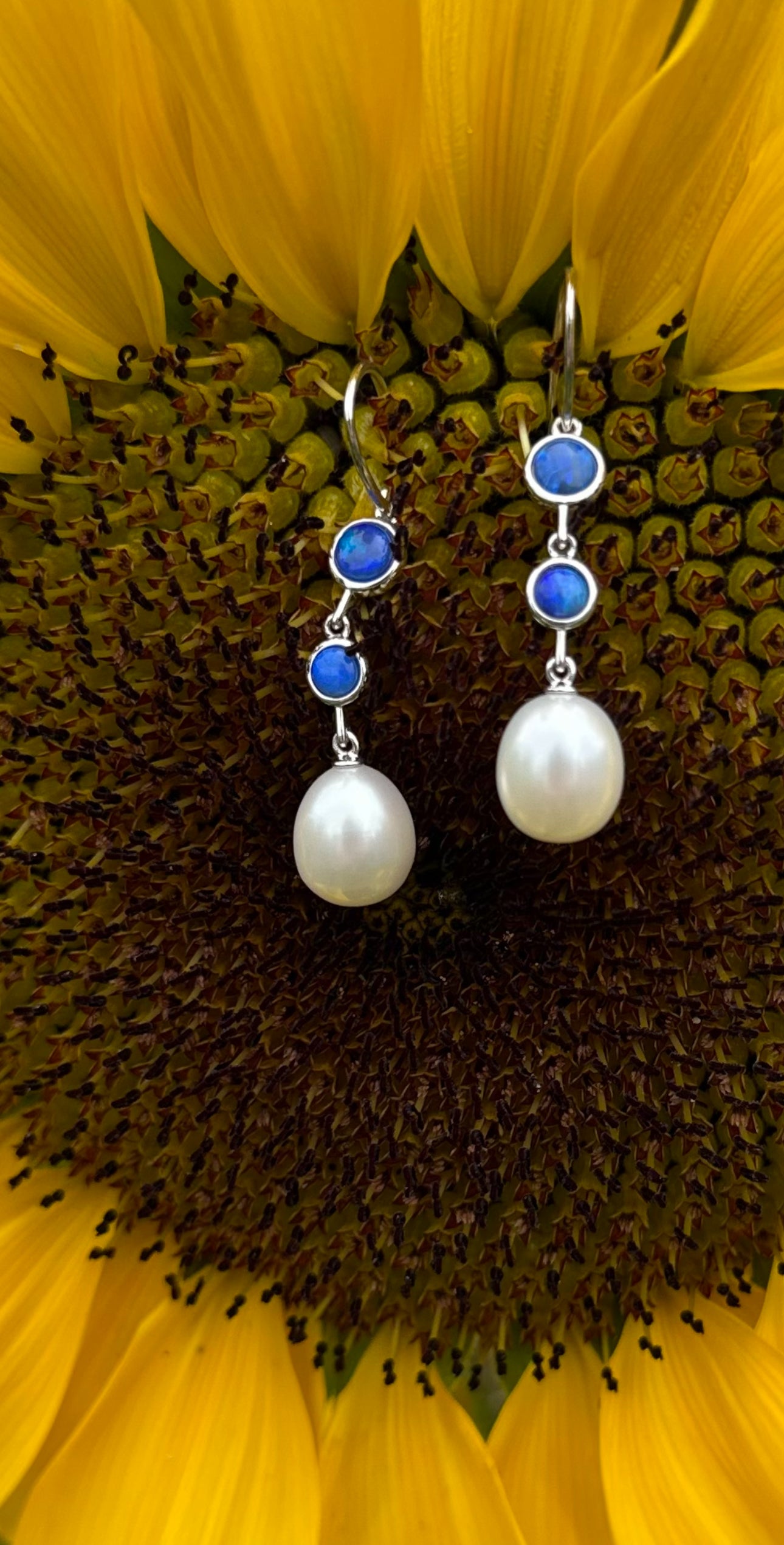 Australian solid opal & Freshwater pearl Drop Earrings