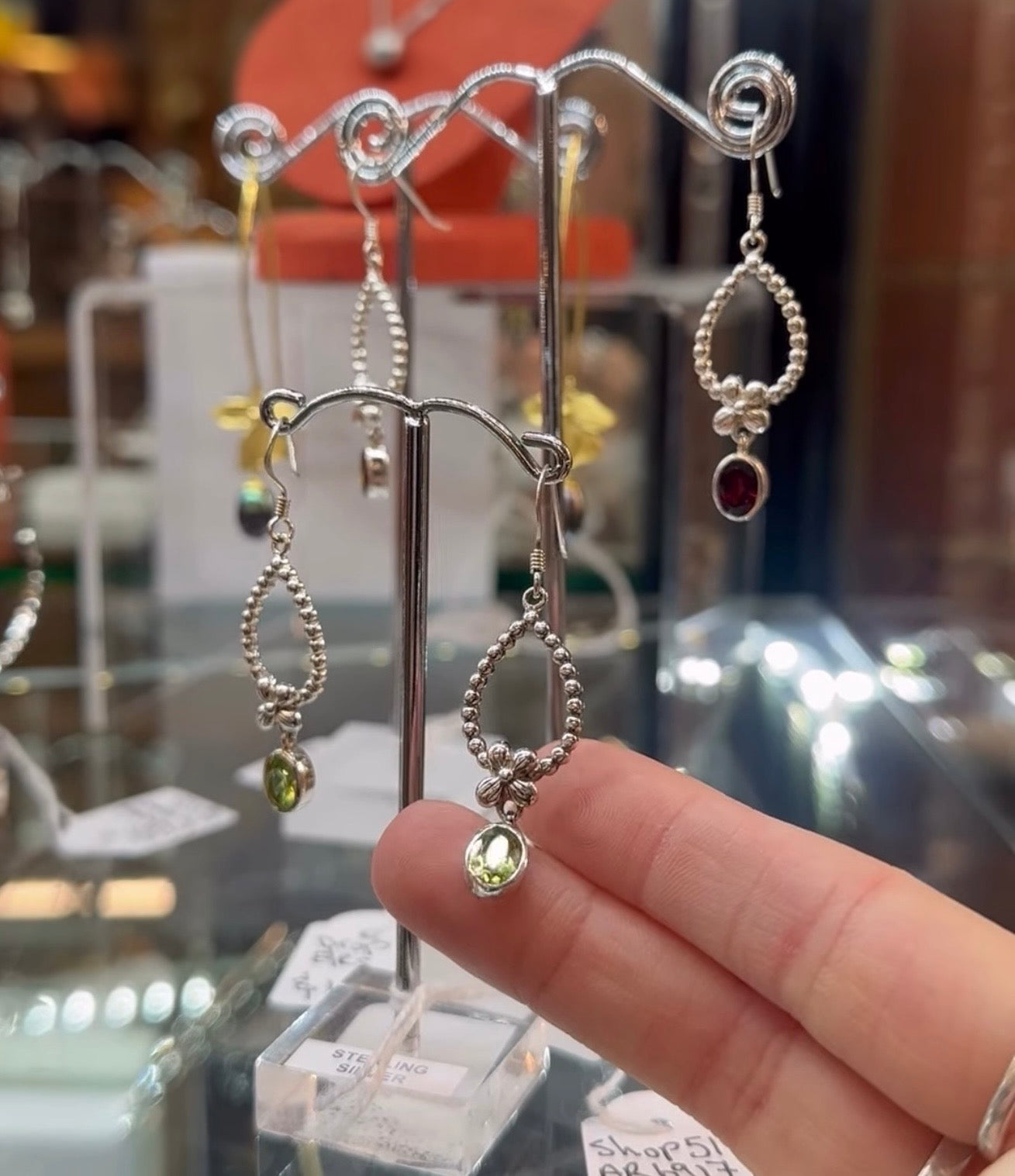 Sterling Silver Peridot Floral Drop Earrings — Last Pair
