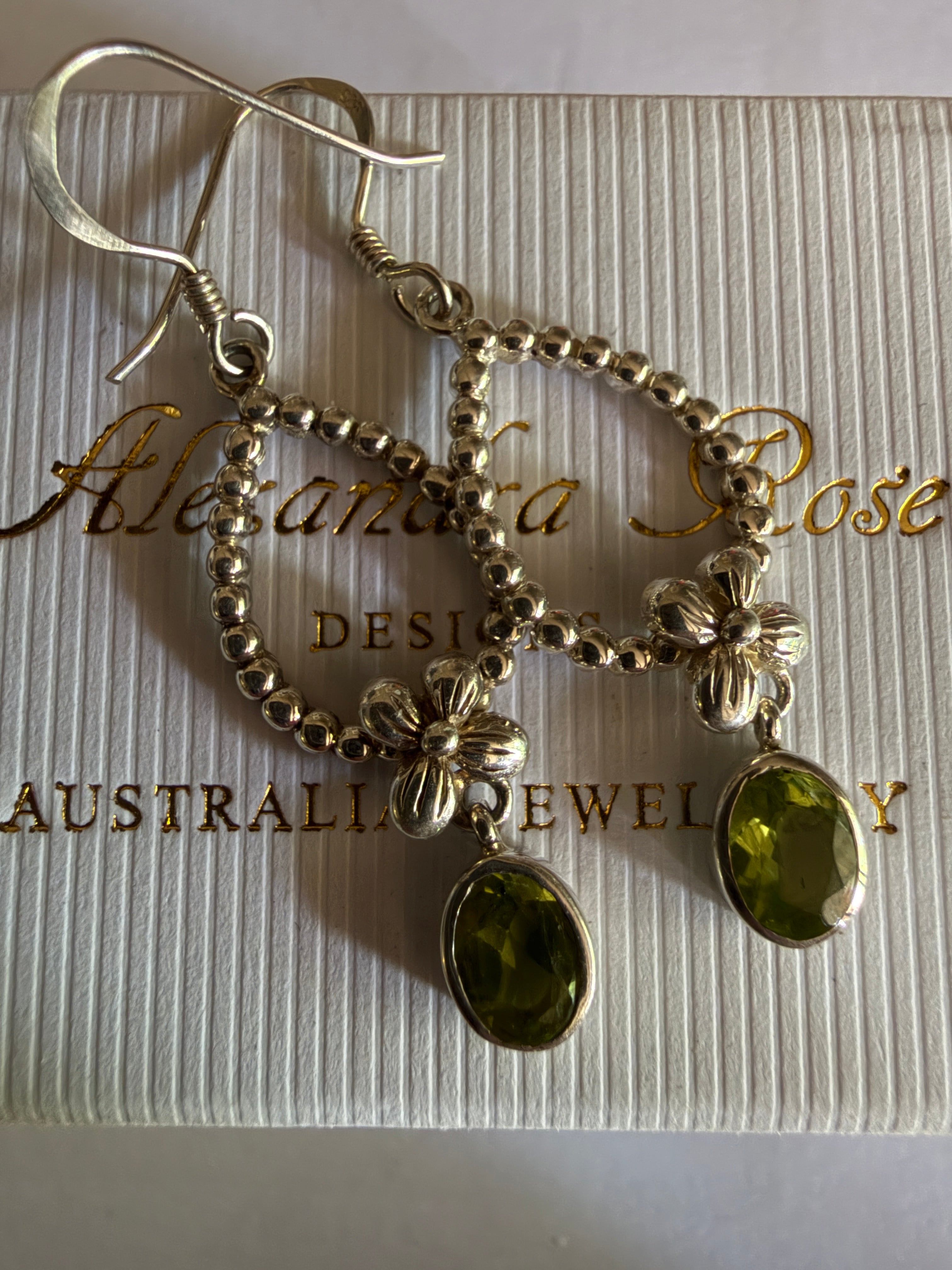 Sterling Silver Peridot Floral Drop Earrings — Last Pair