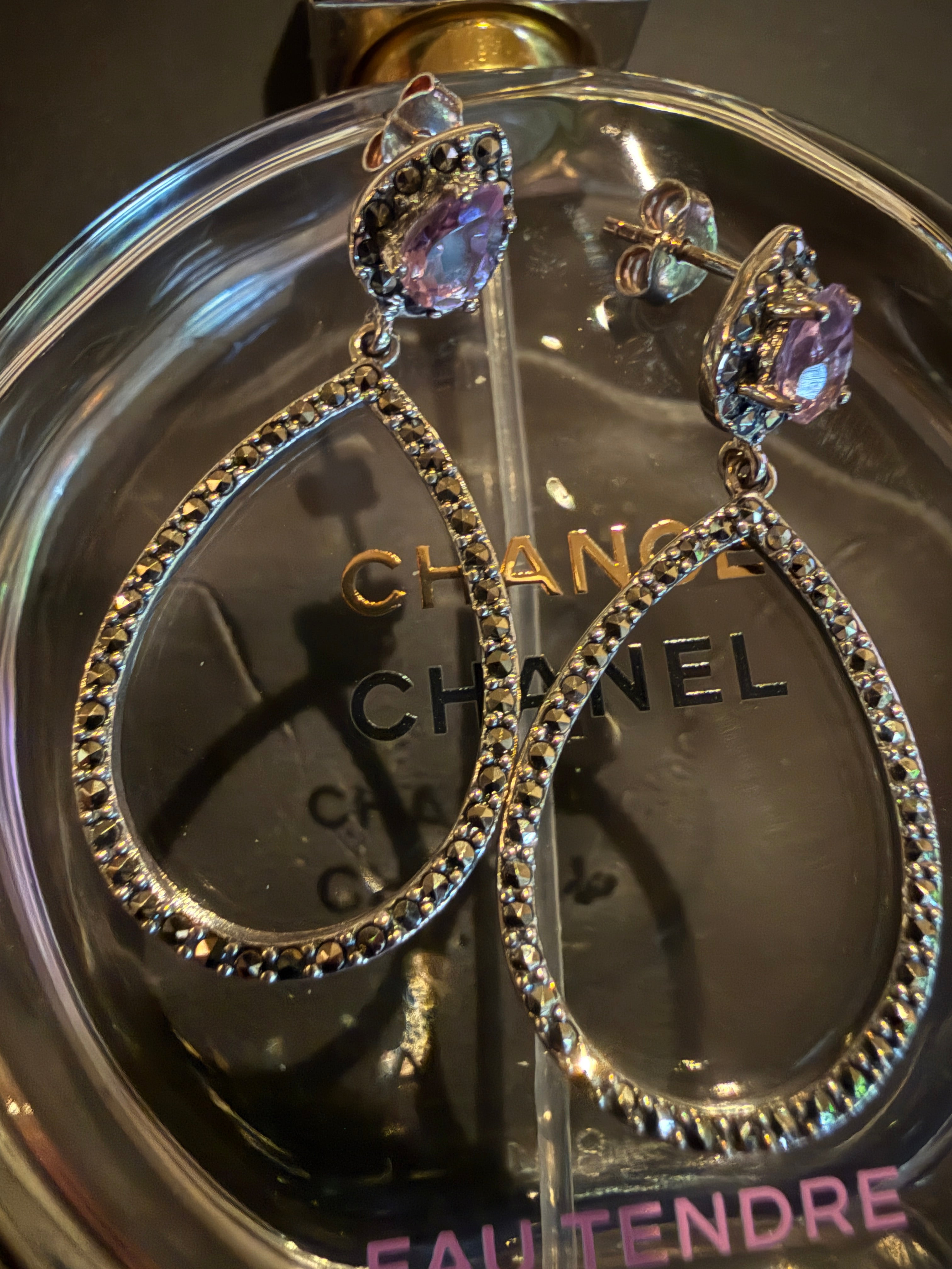 Amethyst & Marcasite Sterling Silver Drop Earrings