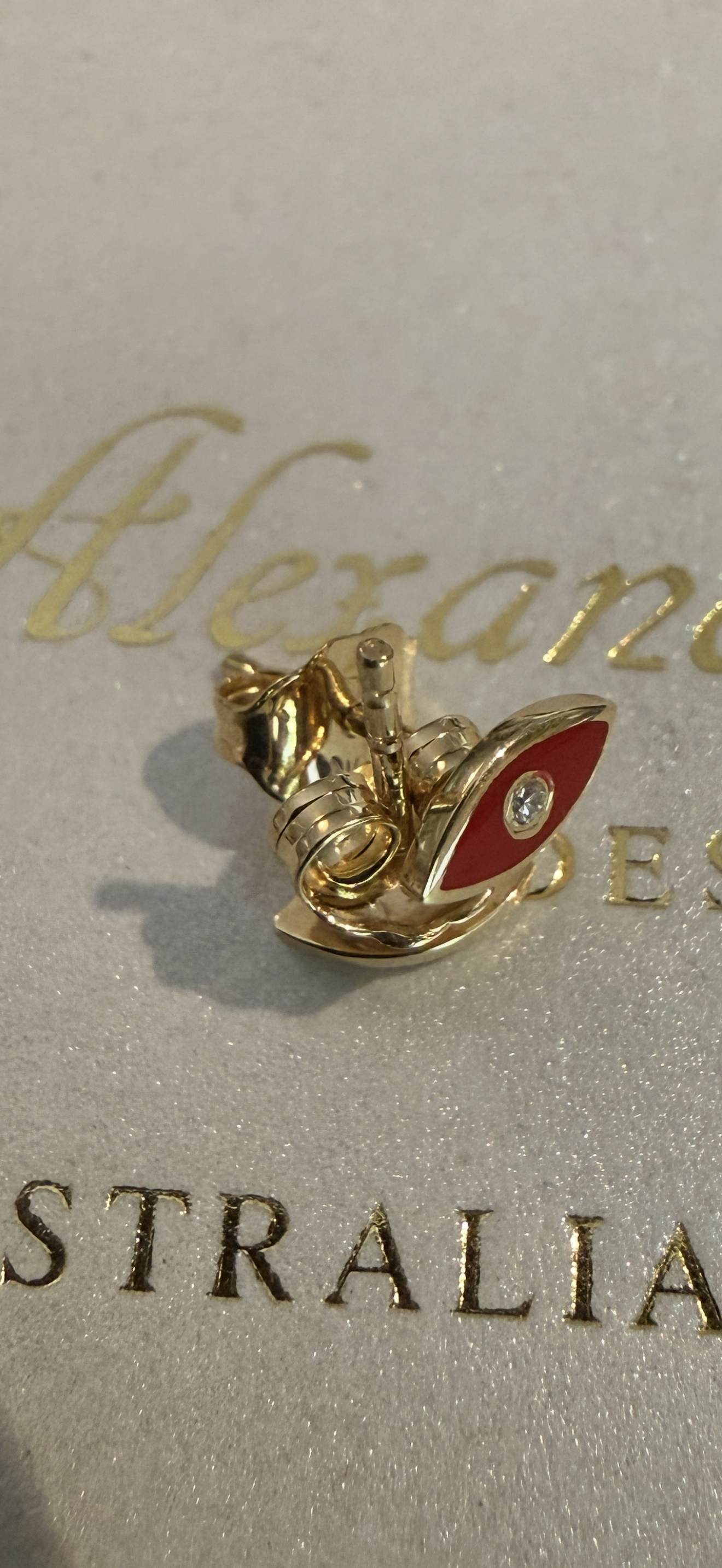 10kt Yellow Gold Red Enamel and Diamond Stud Earrings