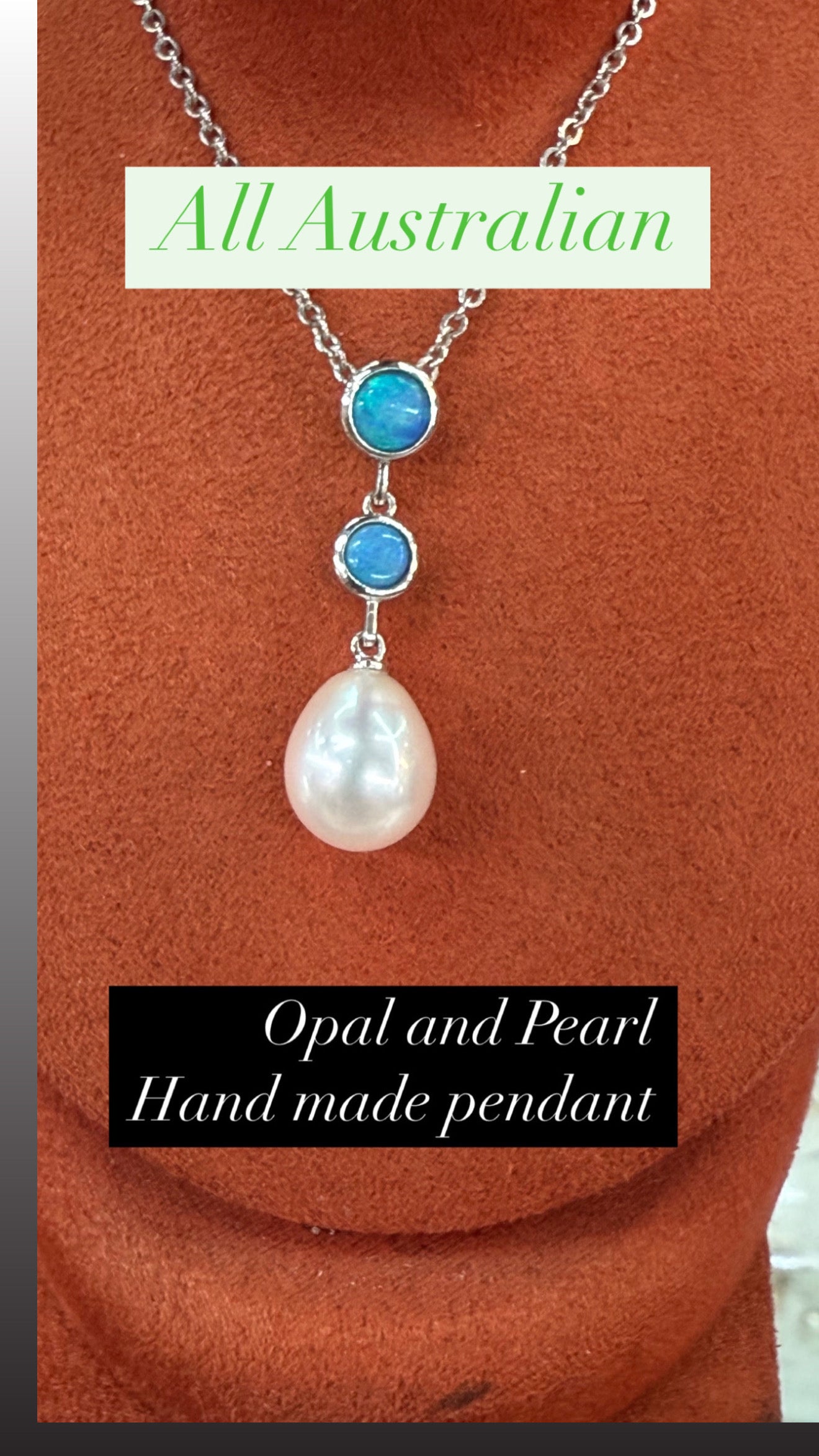 Australian solid opal & Freshwater pearl pendant Necklace