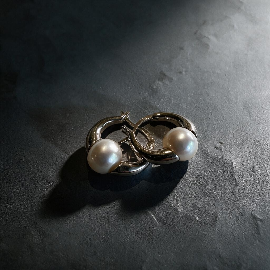 Sterling Silver Pearl Huggie Earrings