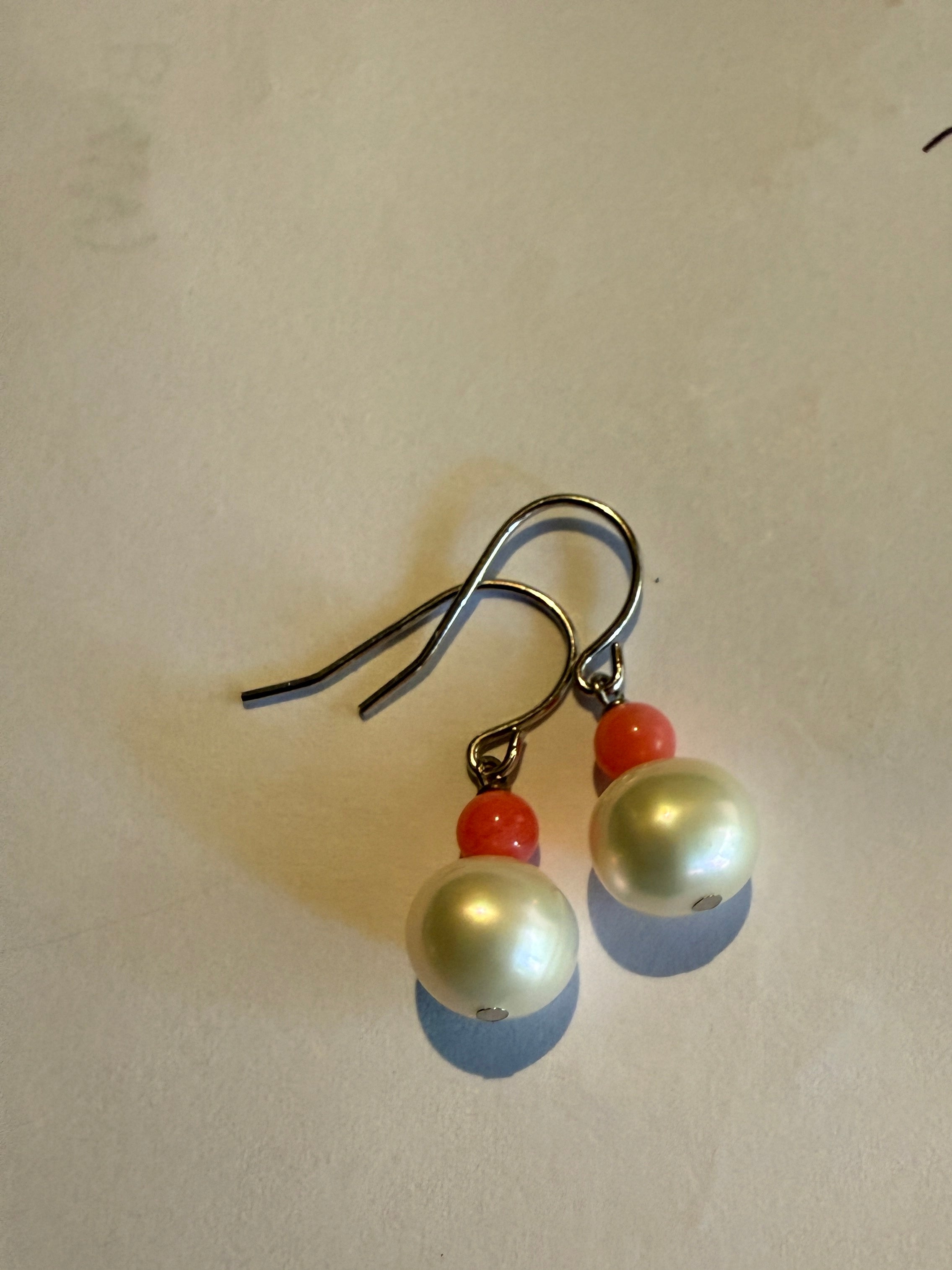 White Freshwater Pearl & Bamboo Coral Drop Earrings