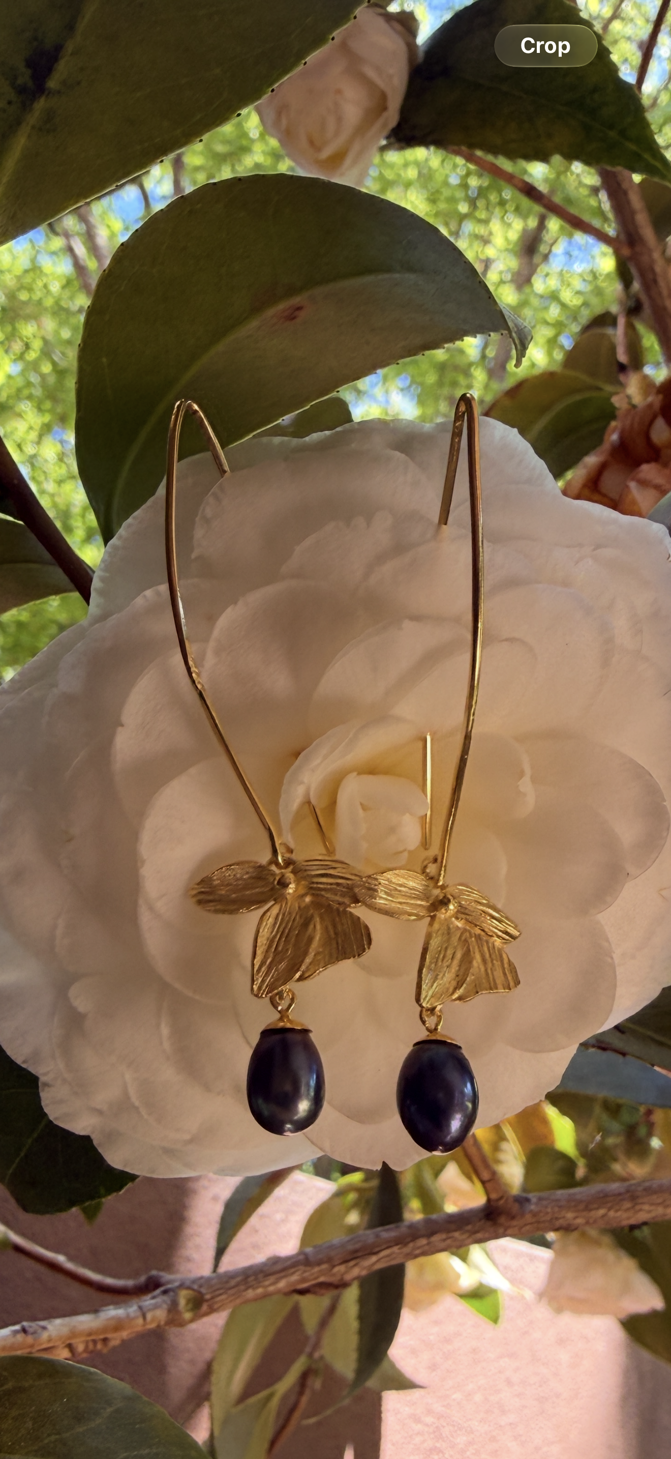 Black freshwater pearl floral drop earrings