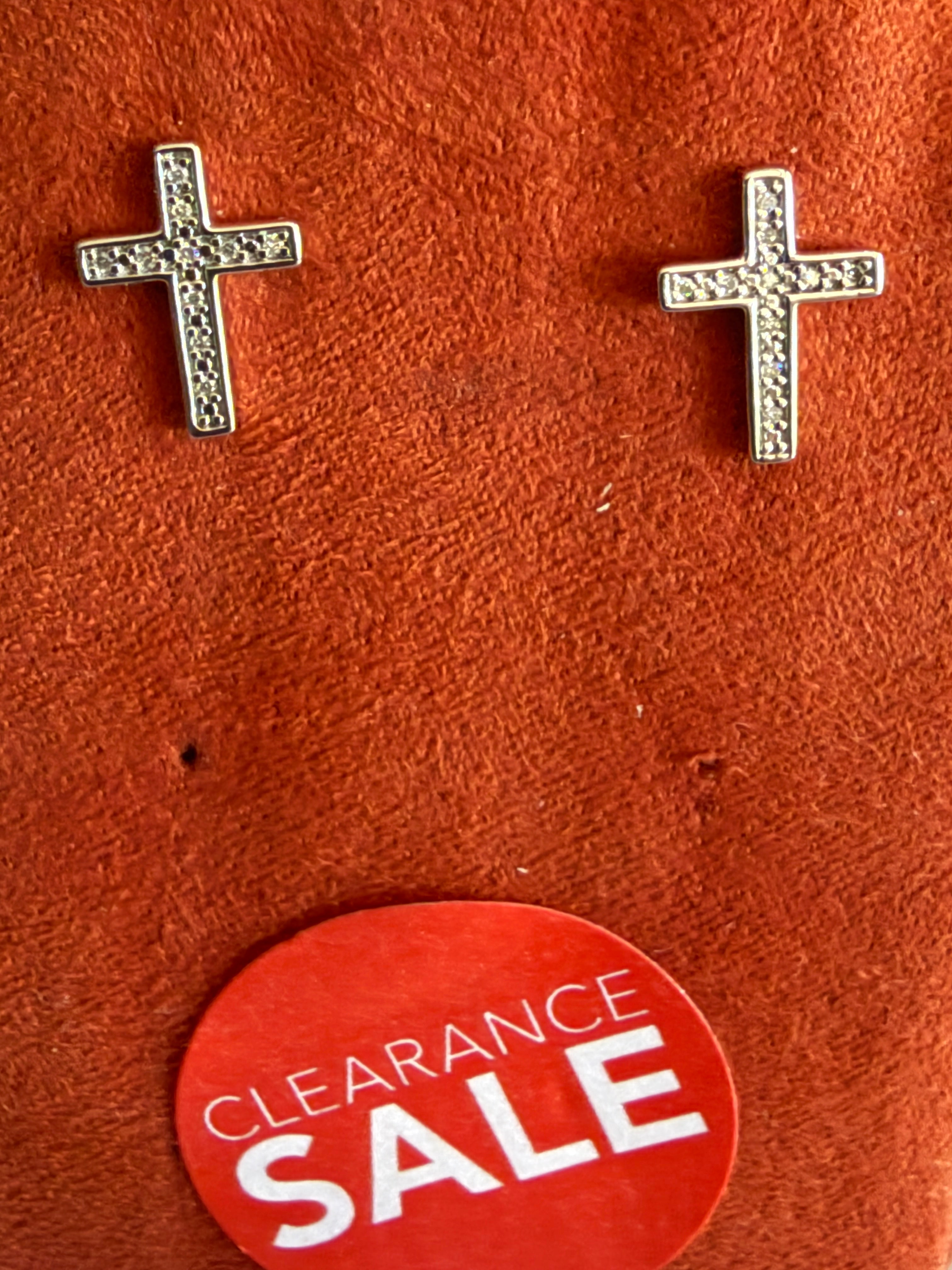 Sterling Silver Diamond Cross Stud Earrings