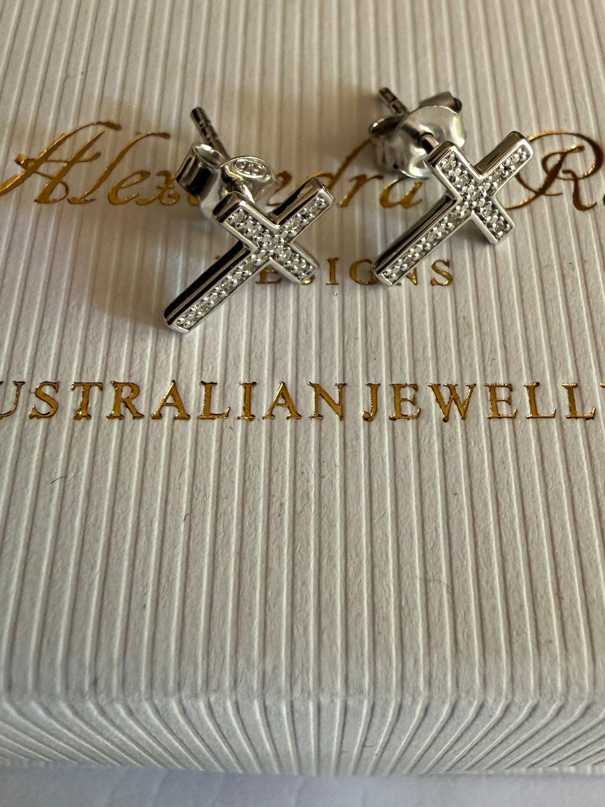 Sterling Silver Diamond Cross Stud Earrings