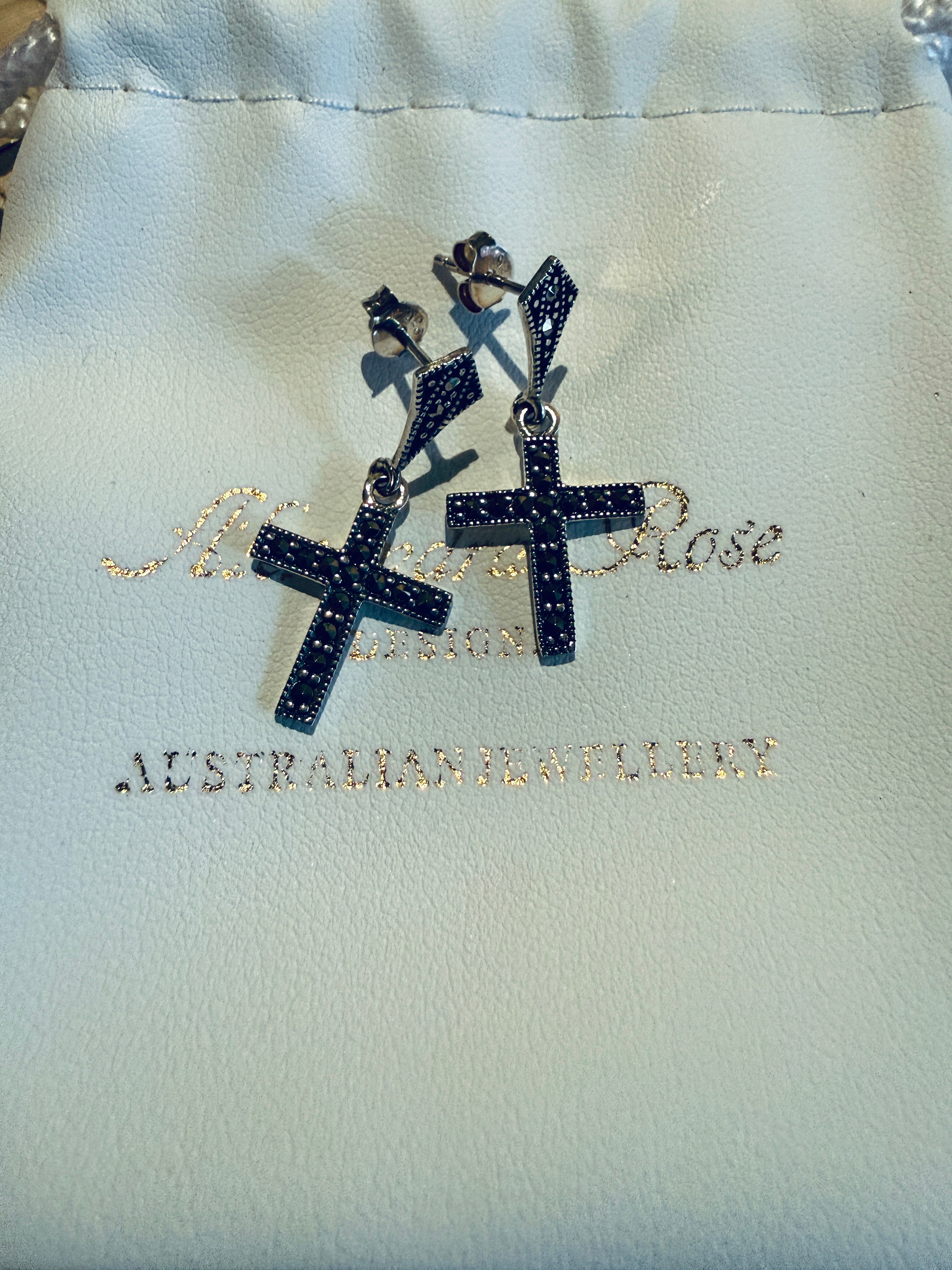 Sterling Silver Marcasite Cross Drop Earrings — Last Pair