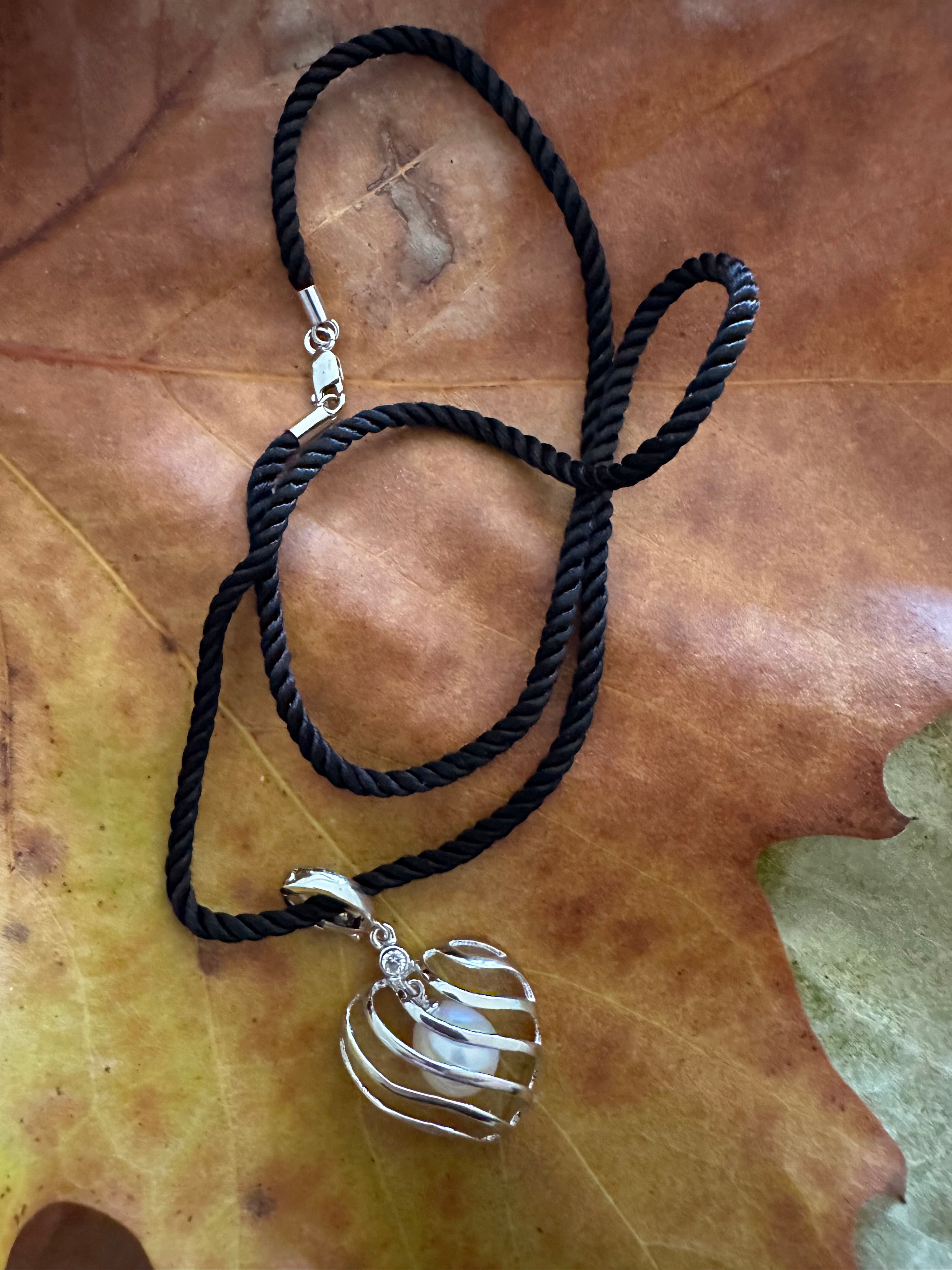 Pearl Heart Pendant , Enhancer in sterling silver