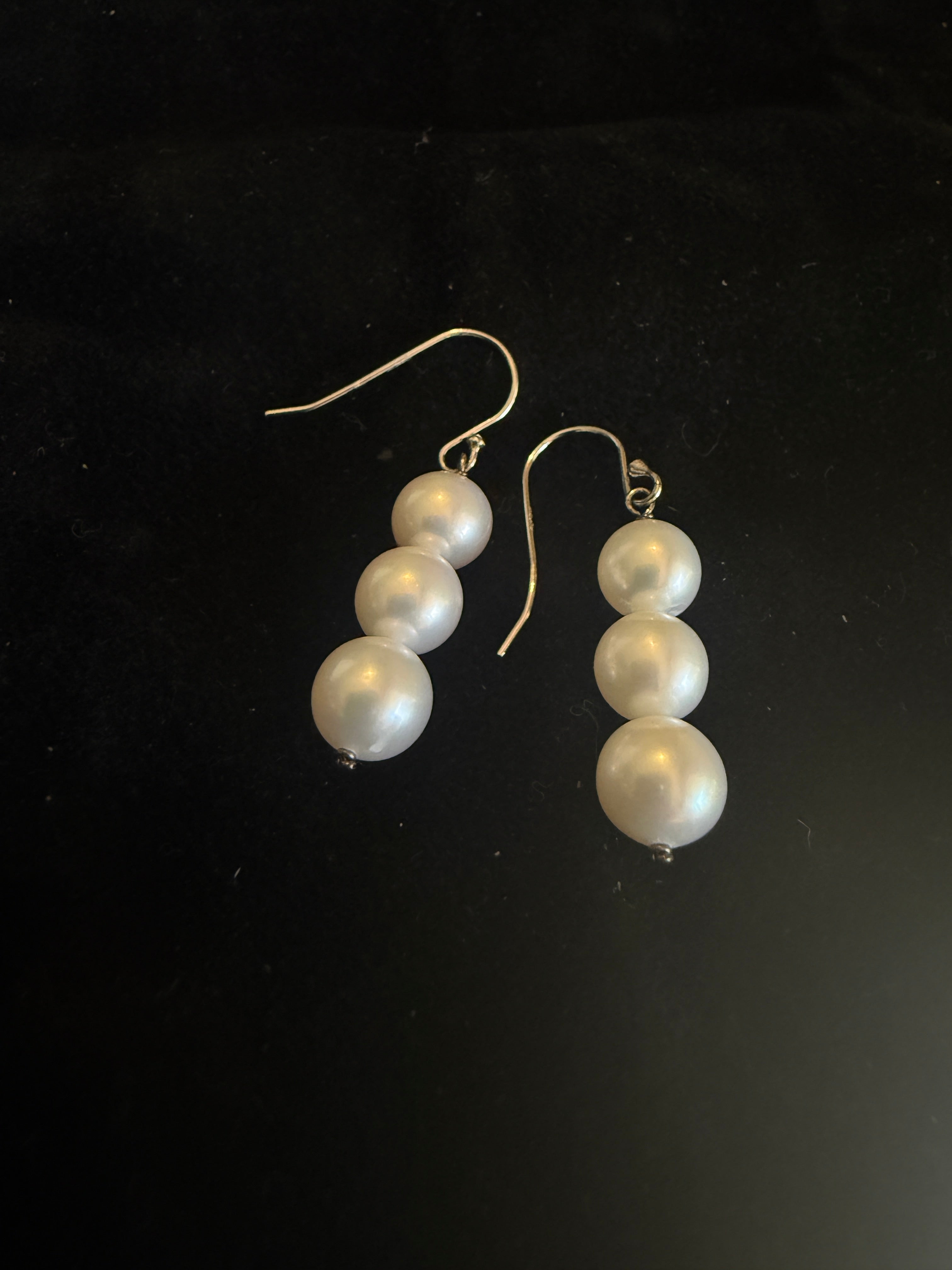Triple Freshwater Pearl Drop Earrings – Sterling Silver
