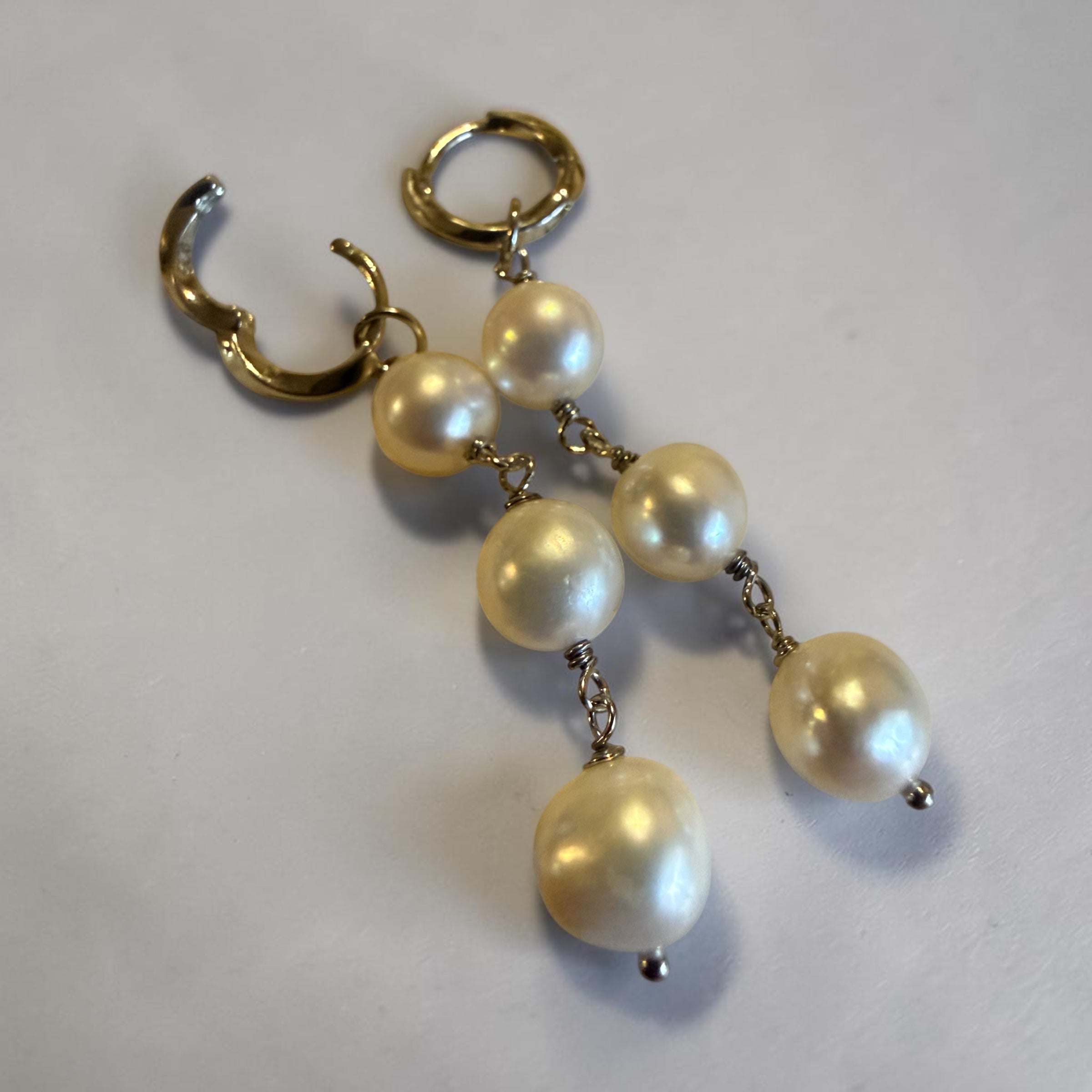 Sterling Silver Freshwater Pearl Huggie Drop Earrings