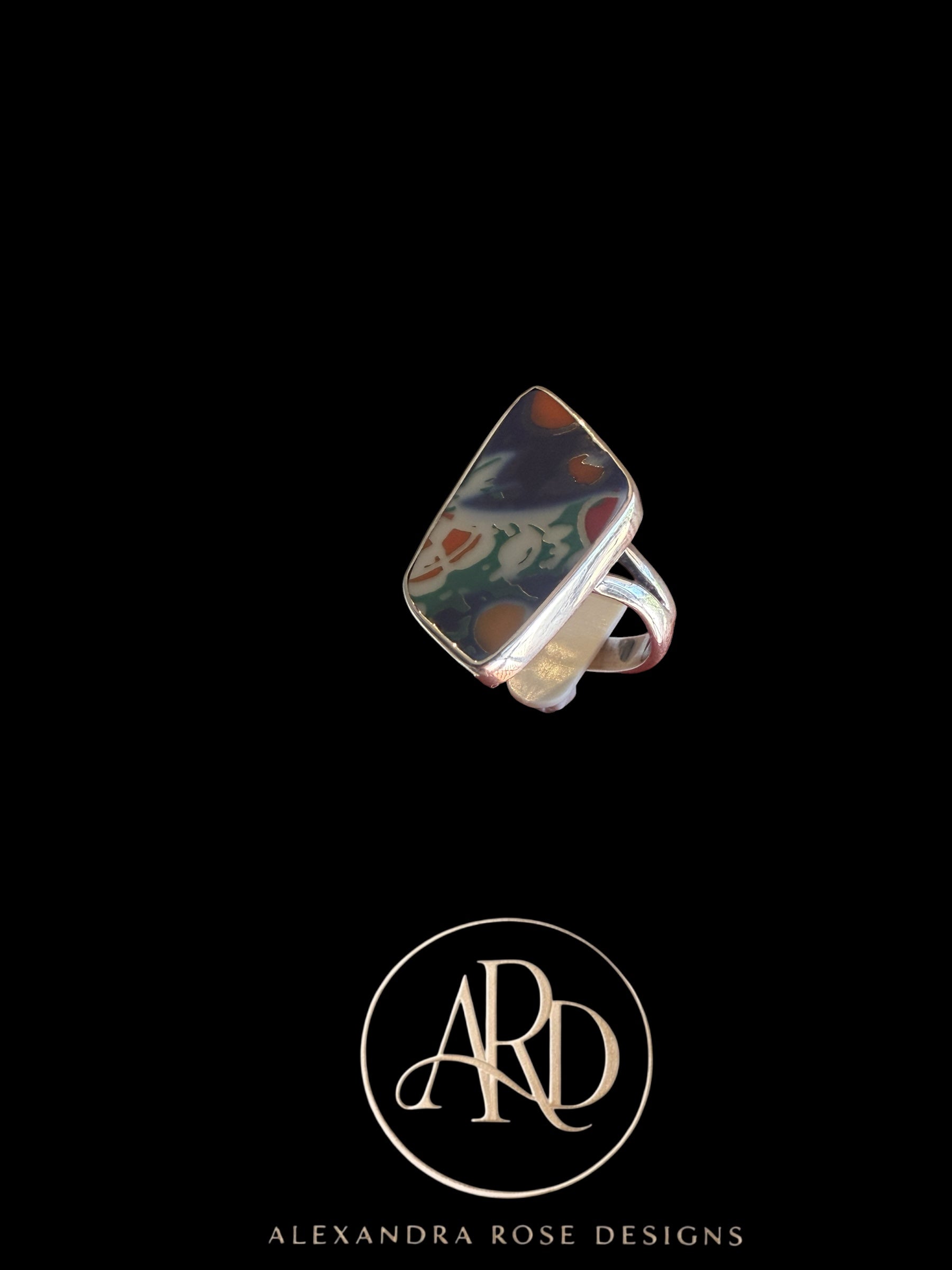 One-of-a-Kind Fine Porcelain Sterling Silver Ring