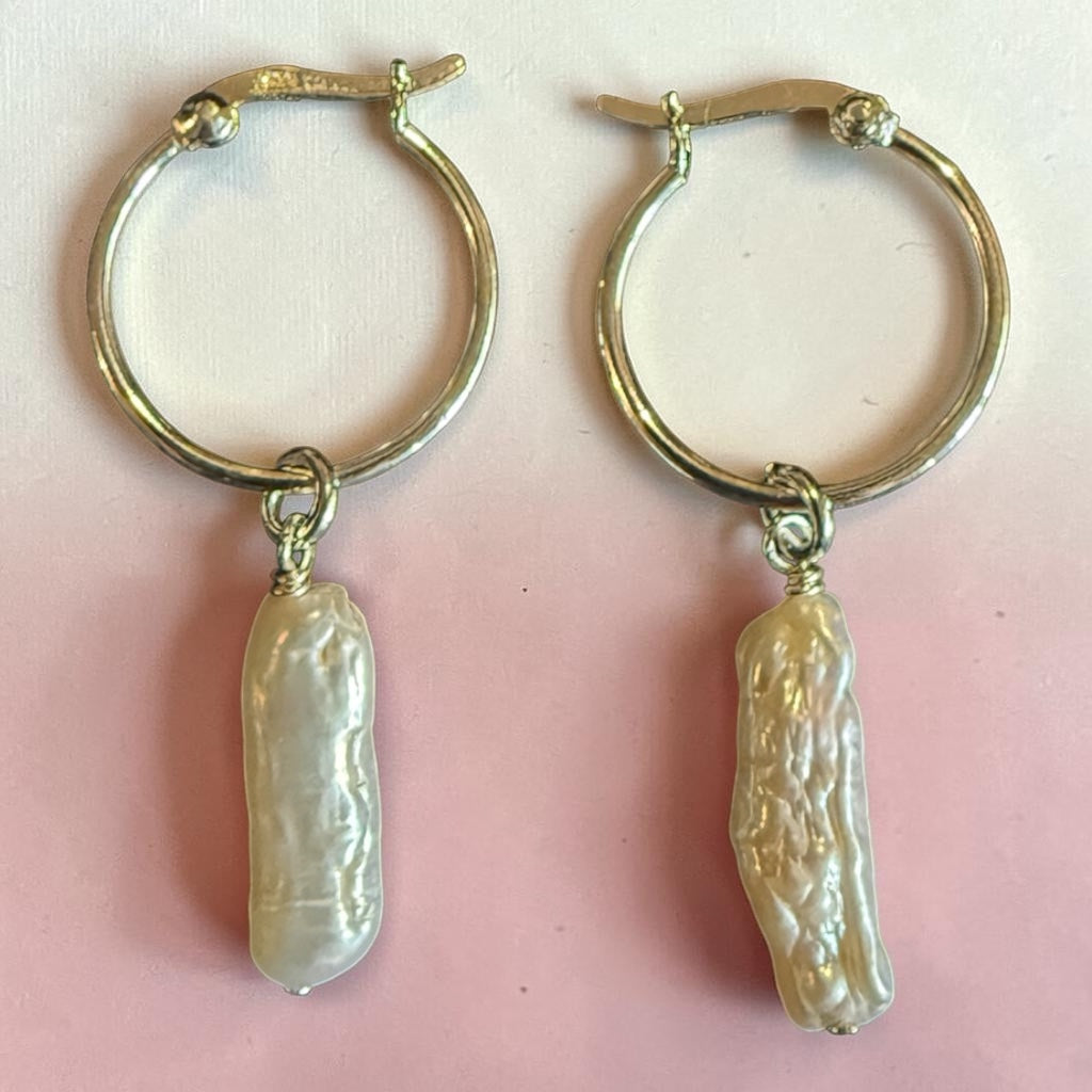 Baroque Freshwater Pearl Sterling Silver Hoop Earrings